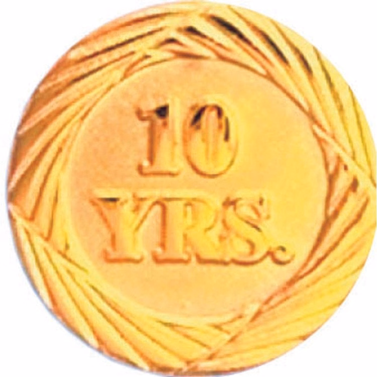 Bright Gold 10 Year Service Lapel Pin