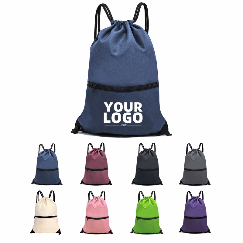 Drawstring Backpack With Zipperred Pocket
