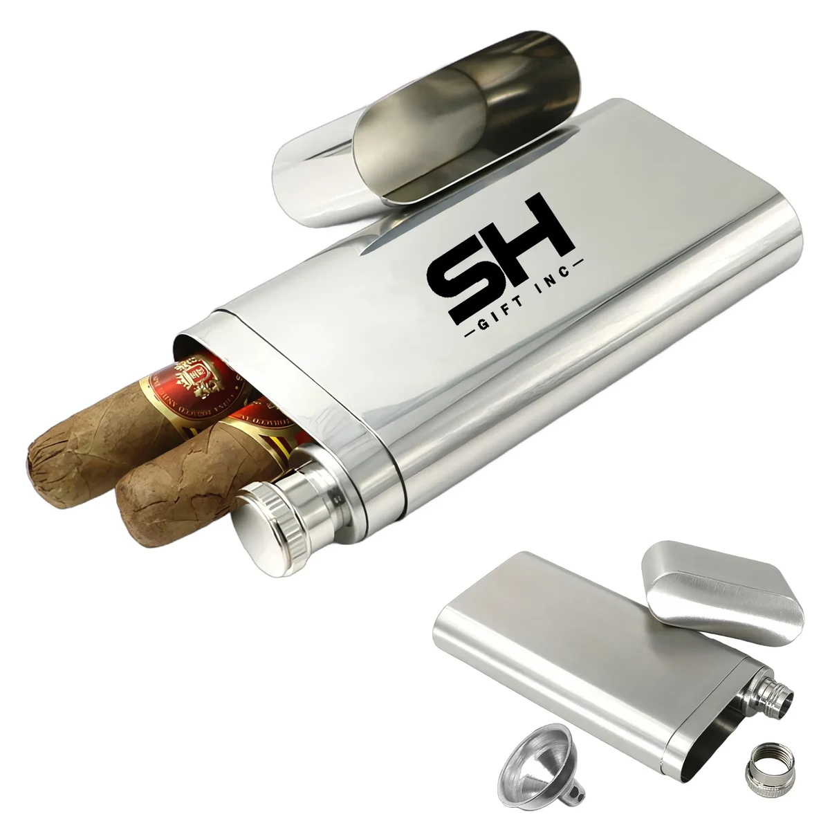 2-Finger Cigar Case With 2oz Tube Flask 1