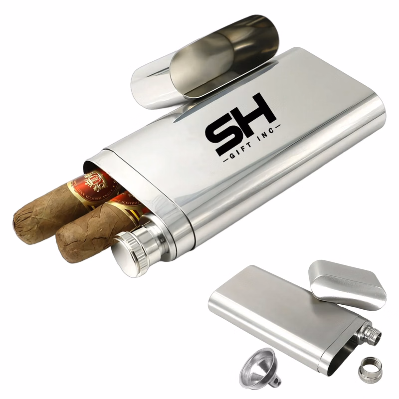 2-Finger Cigar Case With 2oz Tube Flask