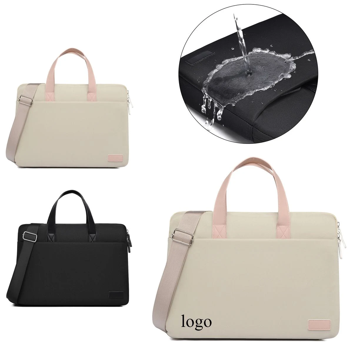 Water Resistant Color Block Laptop Handbag With Detachable Shoulder Strap 1
