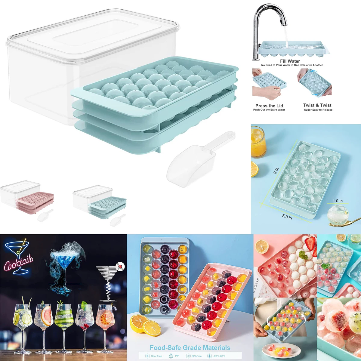 Round Ice Cube Tray with Lid & Bin 1