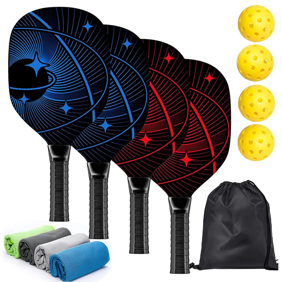 Wooden Pickleball Racket Paddle & Ball Set w/ Drawstring Bag 1
