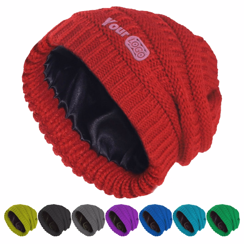 Polyester Warm And Stylish Knit Beanie With Satin Lining