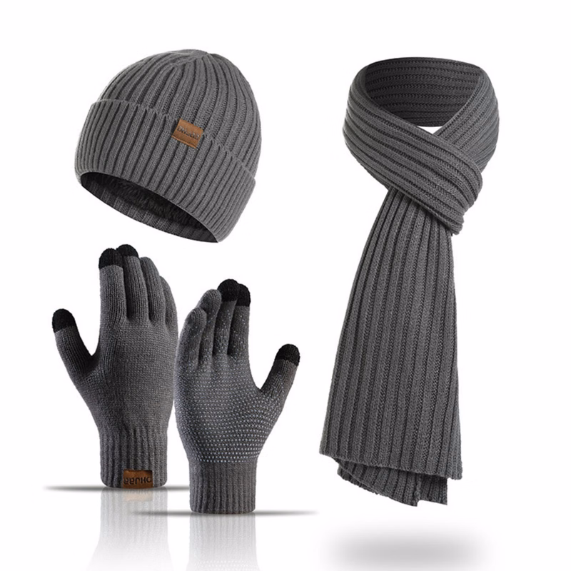 Warm Knit Themal Gloves Long Scarf Set