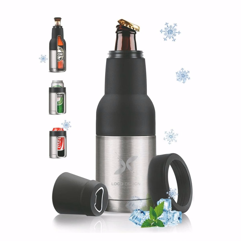 Beer Bottle and Can Cooler with Beer Opener, 12 oz. Slim Can Beer Bottle Insulators Holder, Vacuum