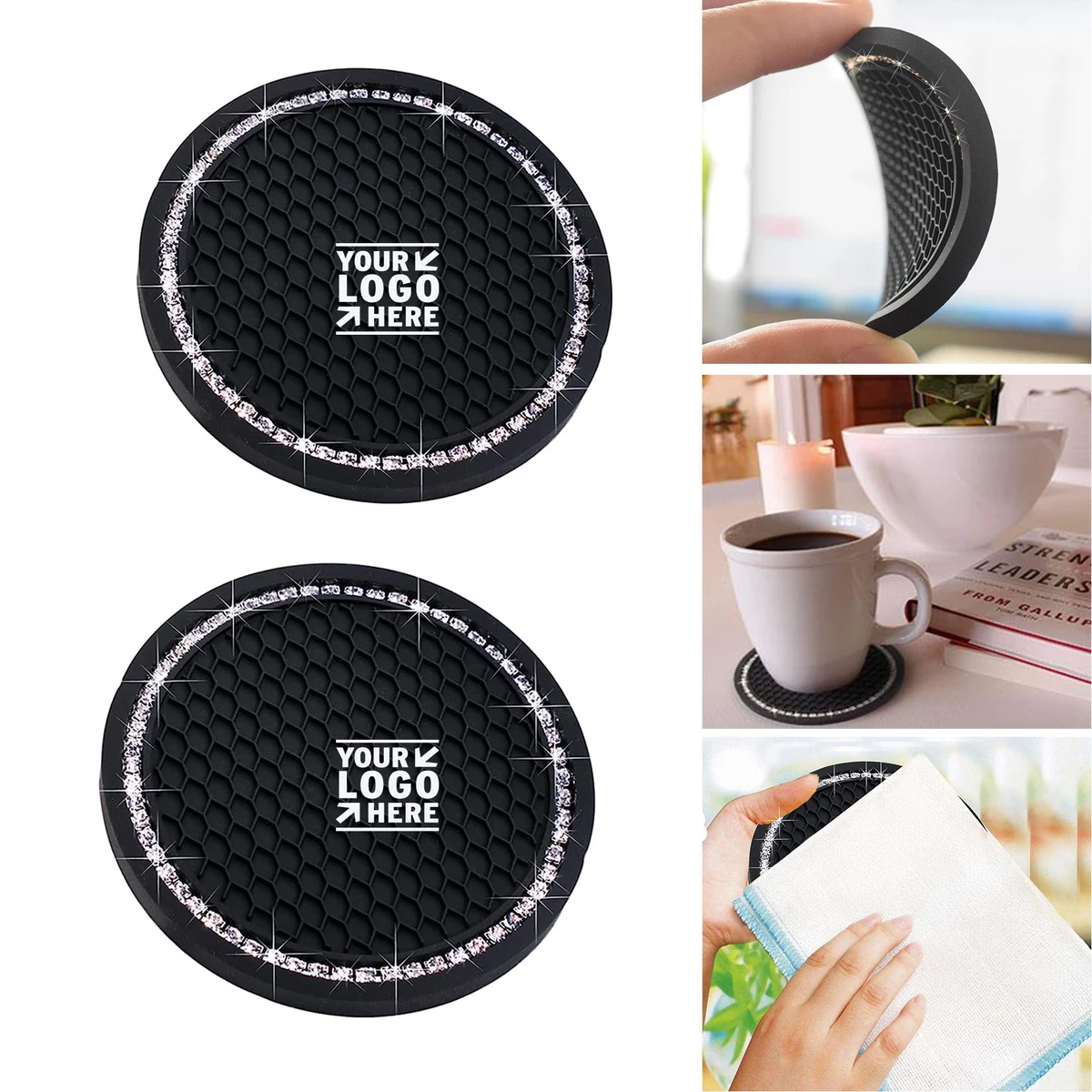 2.75 inch Universal Vehicle Bling Cup Holder Silicone Anti Slip Crystal Rhinestone Car Coaster 1