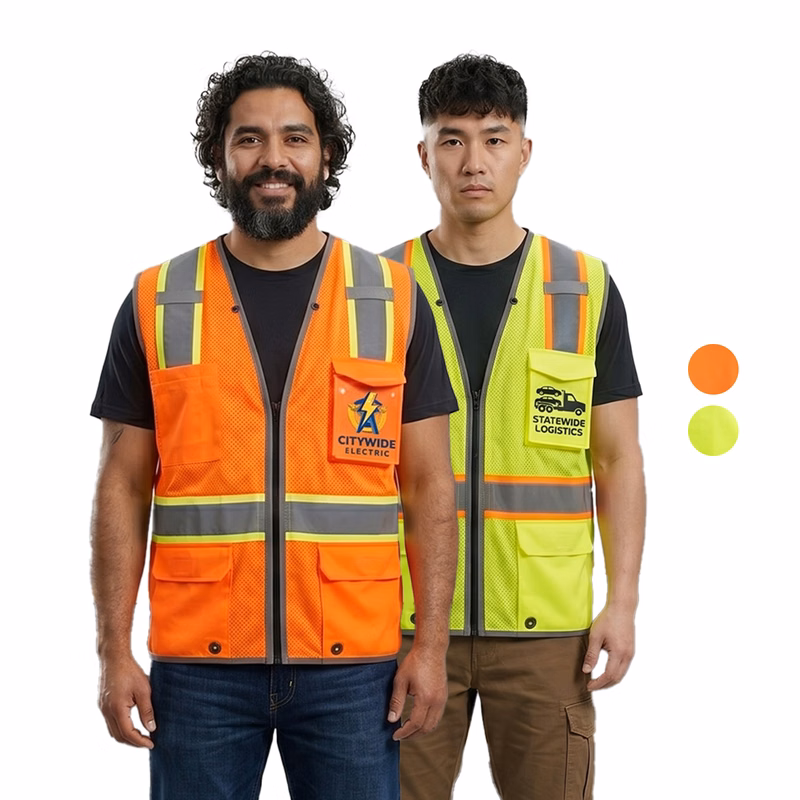 3.8oz. Knitted Class 3 Two Tone Reflective Safety Vest with Dual Mic Tab & 4 Pockets