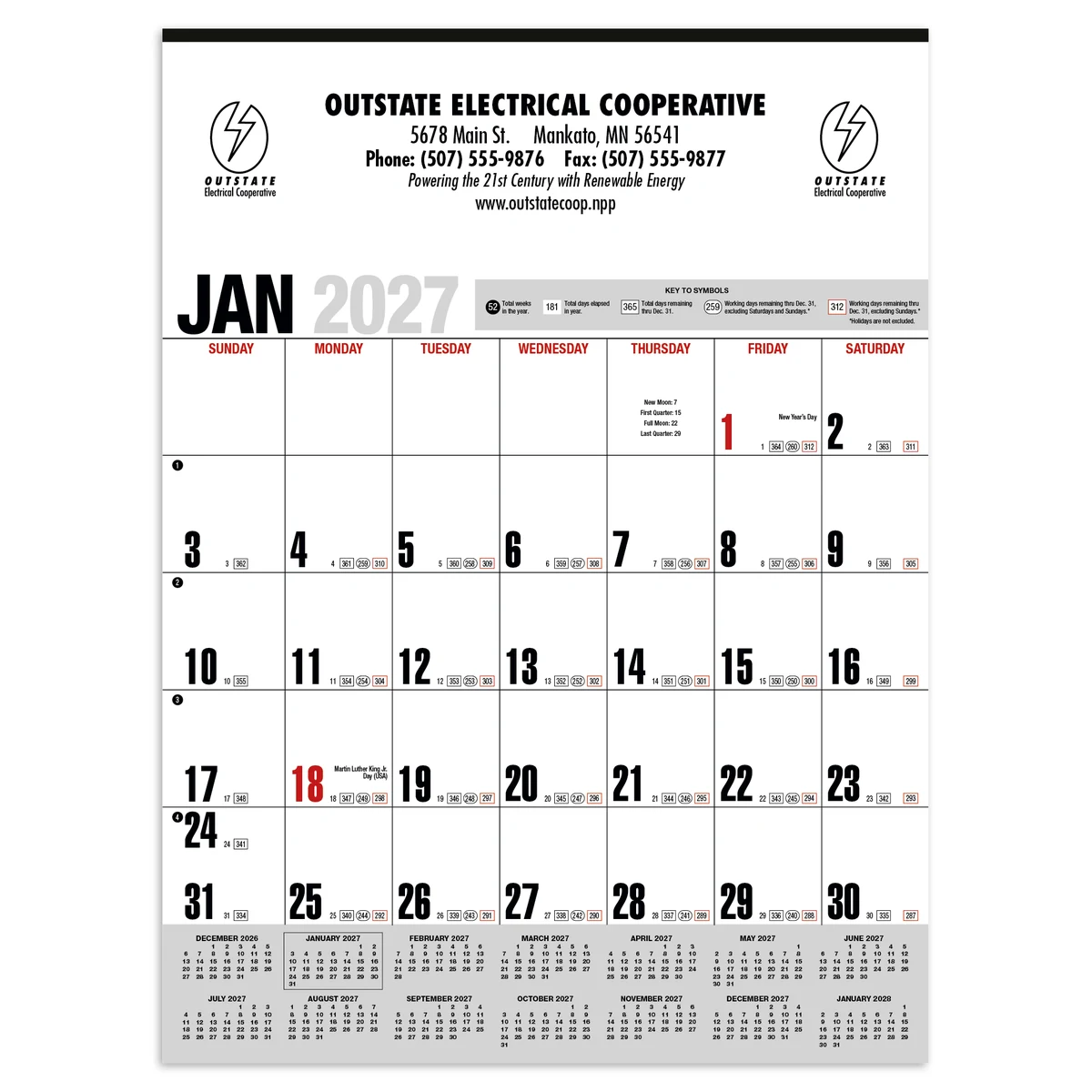 HotLine® Products Yearly Record® Gray with Red Calendar 1