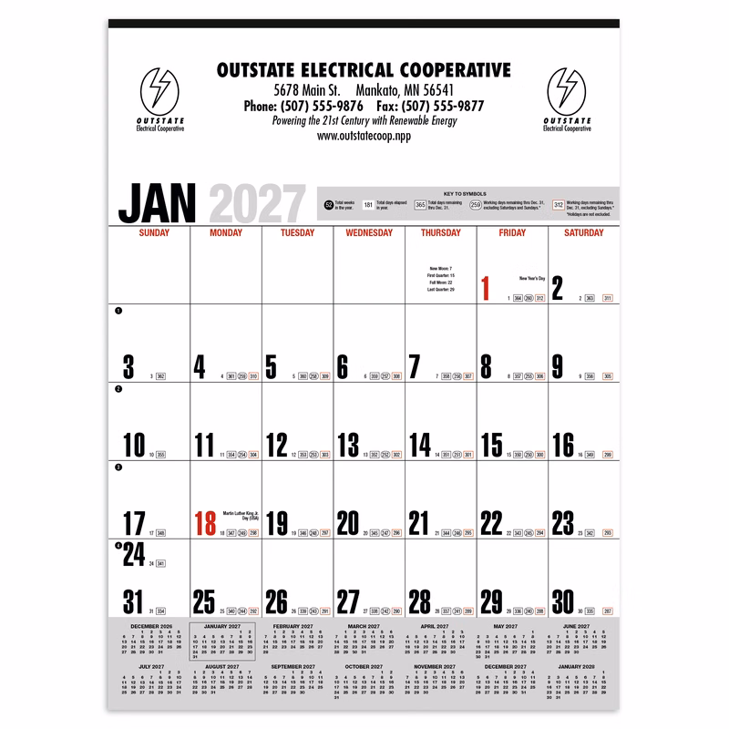 HotLine® Products Yearly Record® Gray with Red Calendar