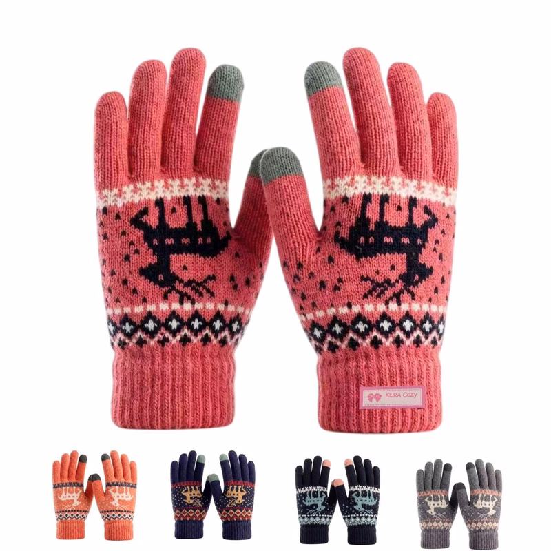 Christmas Reindeer Knit Touchscreen Gloves