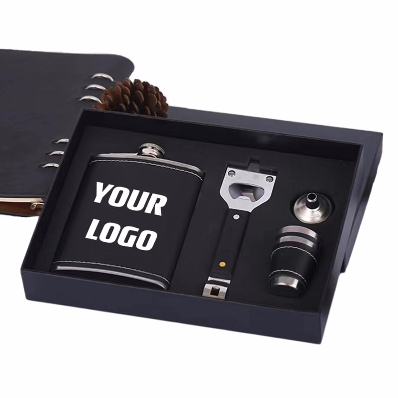 Custom 8 oz Hip Flask Gift Set