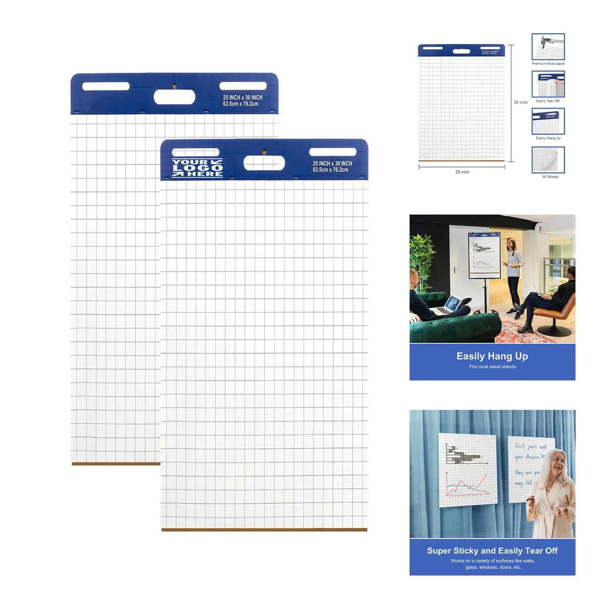 25" x 30" 30 Sheets Grid Sticky Easel Pad 1