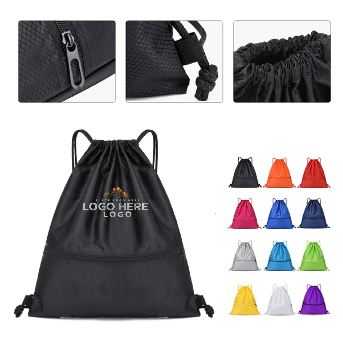 MOQ 50 Durable 17"x20" Polyester Drawstring Backpack for Sports & School 1