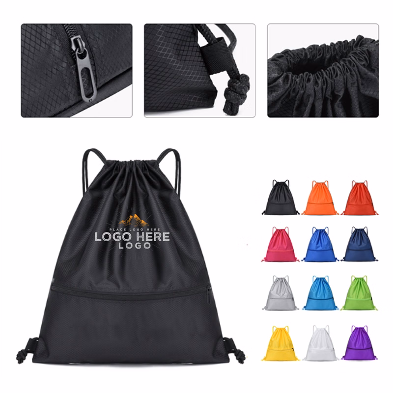 MOQ 50 Durable 17"x20" Polyester Drawstring Backpack for Sports & School