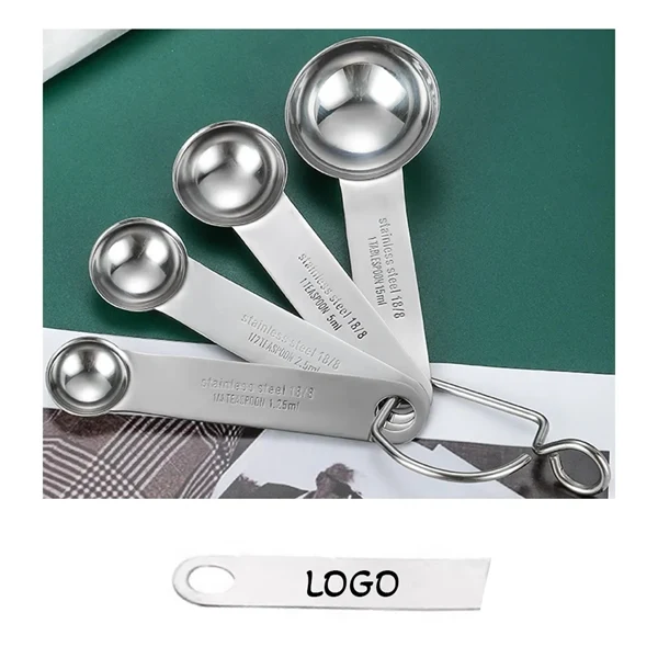 Custom 4-Piece Stainless Steel Measuring Spoon Set w/ D-Ring — Kitchen Essential 1