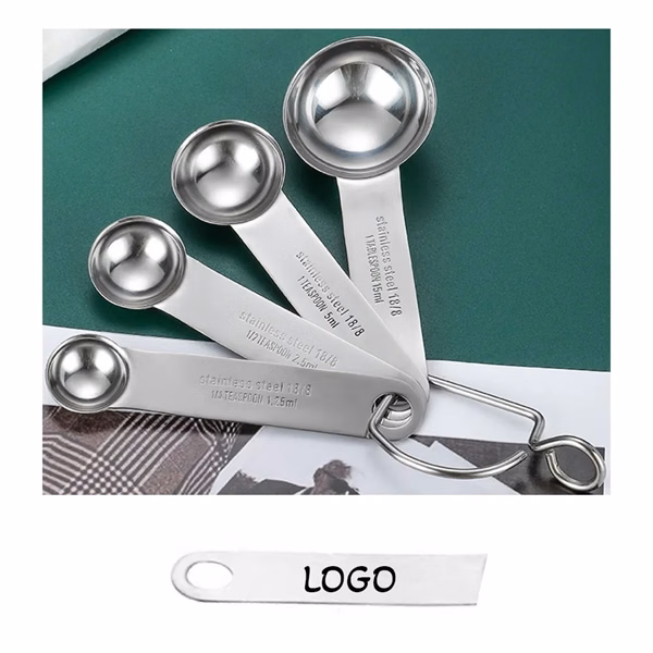 Custom 4-Piece Stainless Steel Measuring Spoon Set w/ D-Ring — Kitchen Essential
