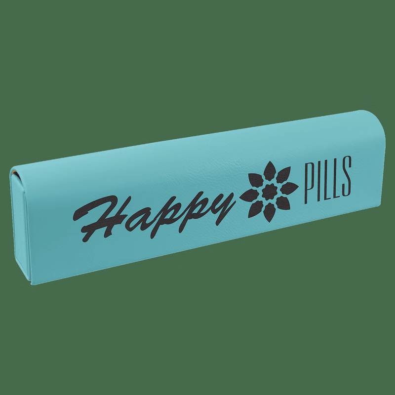 9 3/4" x 2 1/2" Teal Leatherette Pill Box