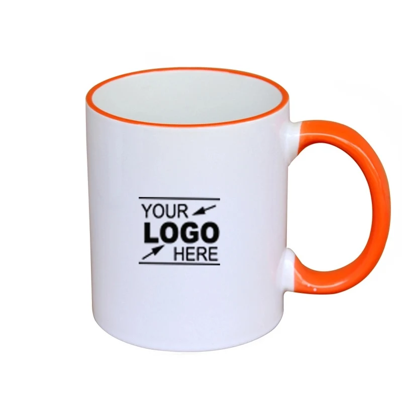 11oz Colorful Rim Handle White Ceramic Mug 1
