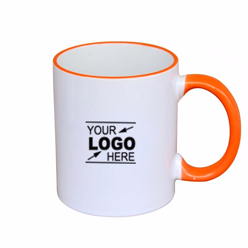 11oz Colorful Rim Handle White Ceramic Mug