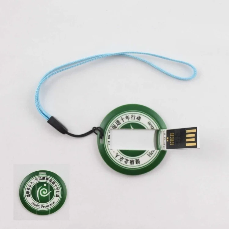 4GB round shaped custom USB drivers with short lanyards D:1 1/2" 1
