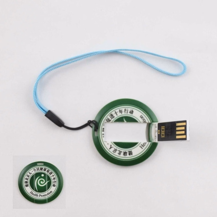 4GB round shaped custom USB drivers with short lanyards D:1 1/2"