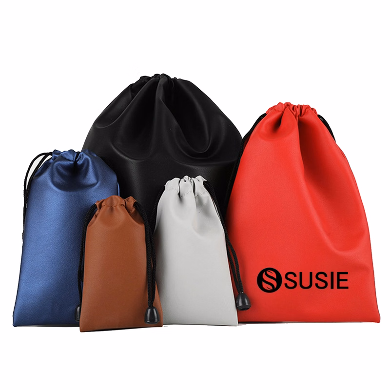 Faux Leather Drawstring Pouch