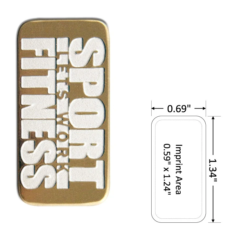 Rectangle 0.69" Polished Brass Etched Lapel Pin with Color Fill - USA Made 1