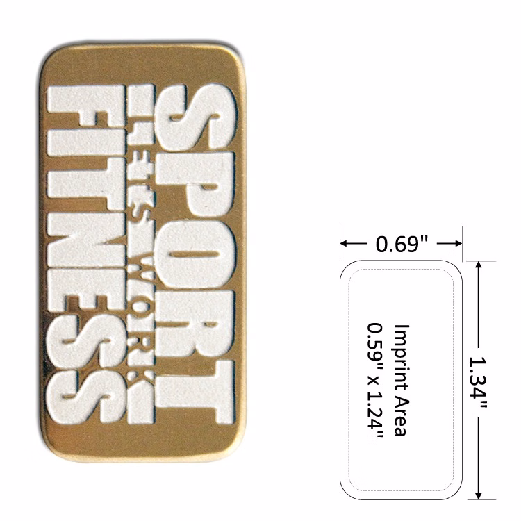 Rectangle 0.69" Polished Brass Etched Lapel Pin with Color Fill - USA Made