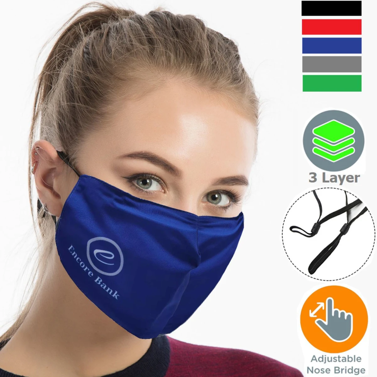 Performance 3 Layers Face Mask w/ Nose Bridge, adjuster loop 1