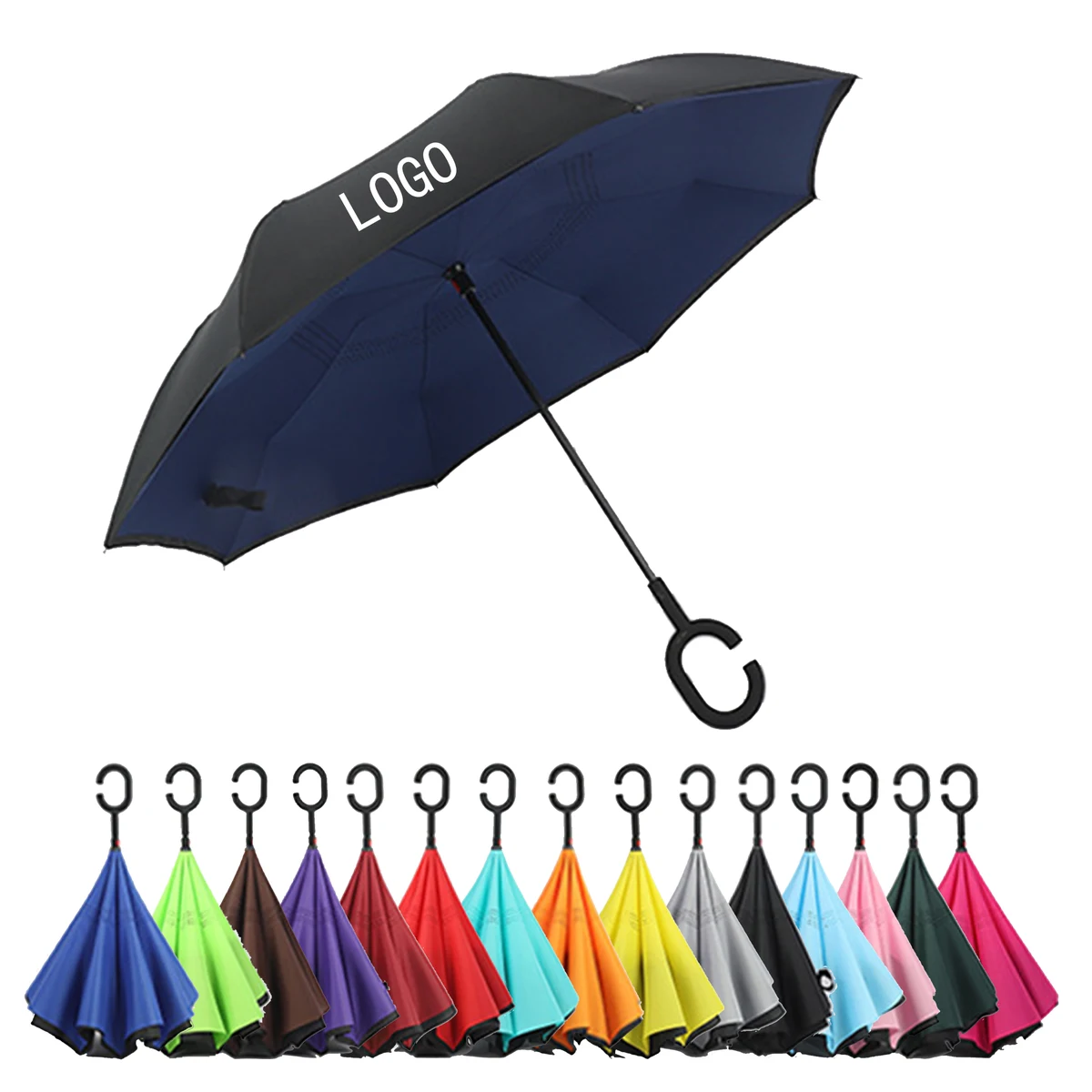 Double-Decker Standing Car Long Handle C-Type Umbrella 1