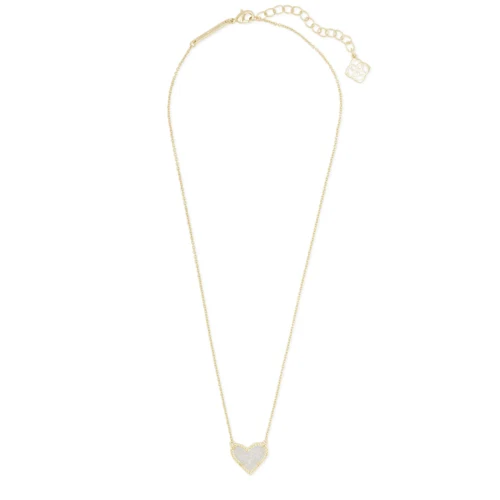 Kendra Scott Ari Heart Gold Pendant Necklace in Iridescent Drusy 1