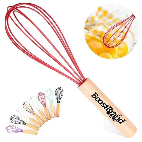 Custom Silicone Whisk with Natural Wood Handle — Heat Resistant Kitchen Tool 1