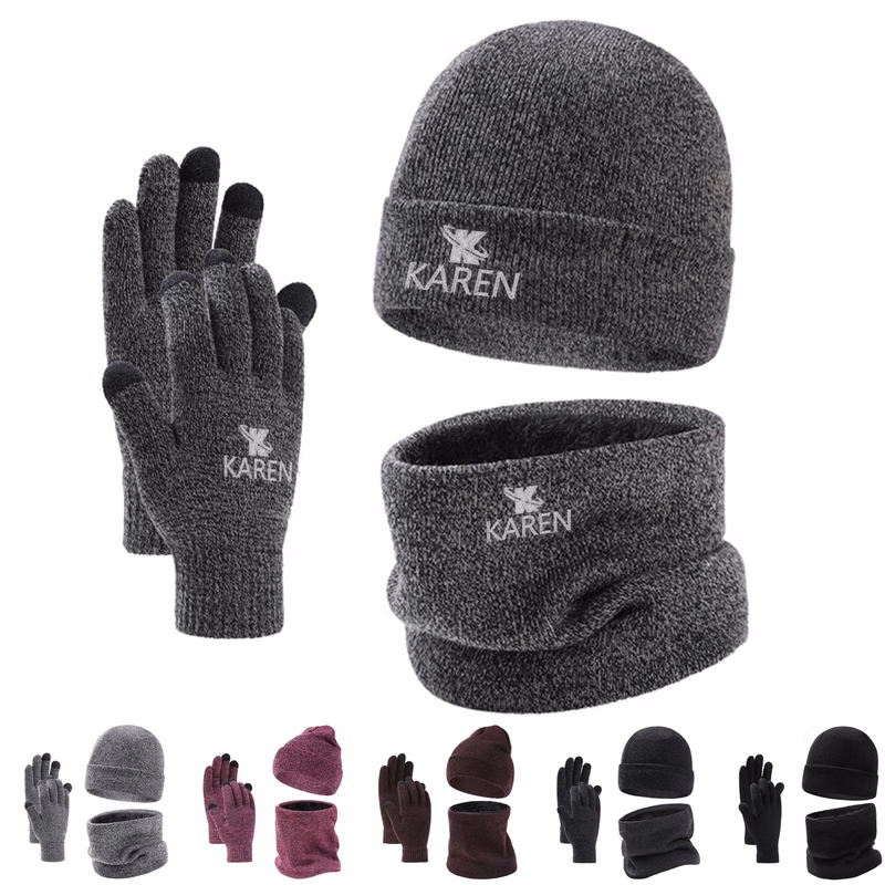 3 Pieces Winter Hat Scarf Set And Touchscreen Gloves