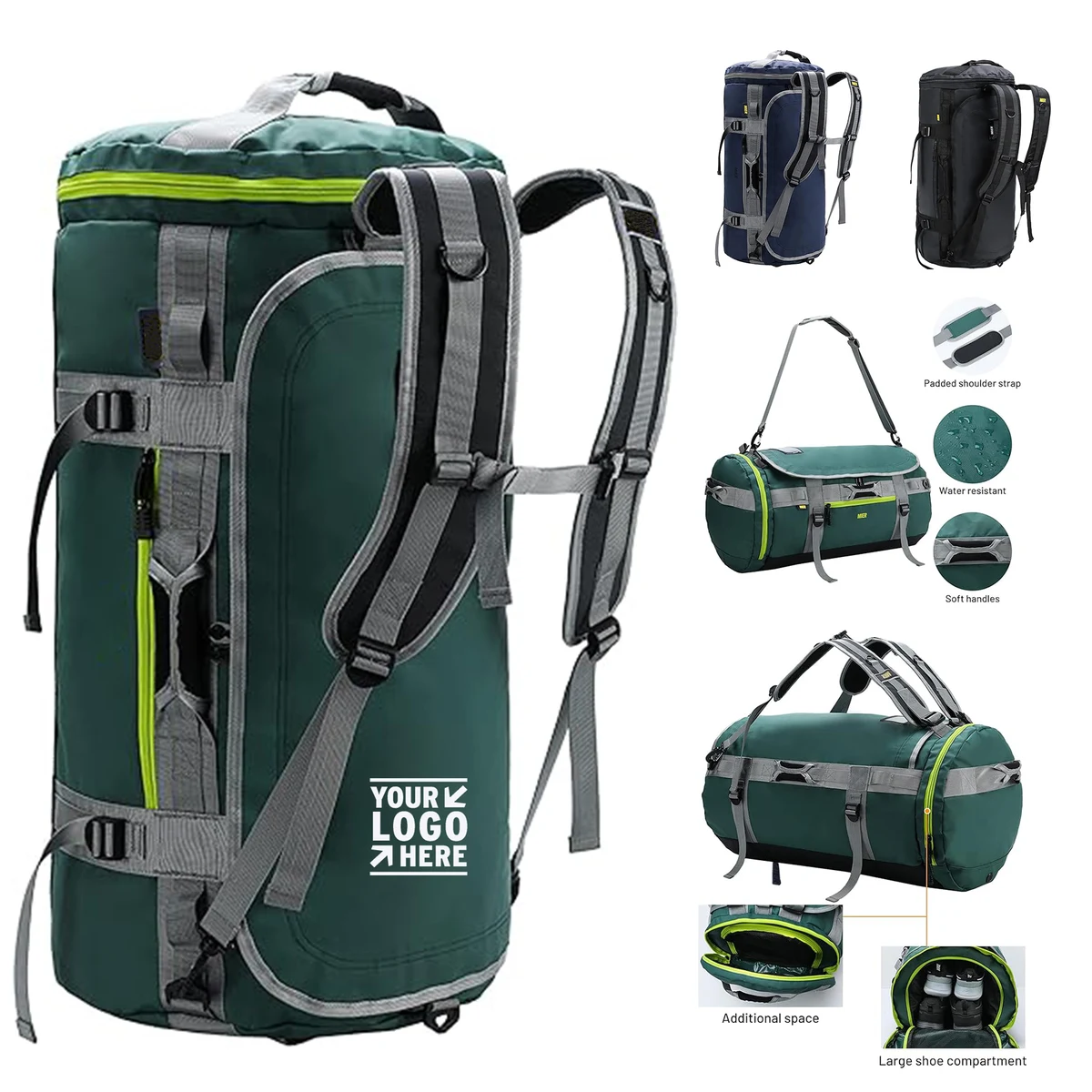 Large Duffel Backpack Sports Gym Water Resistant Bag with Shoe Compartment 1