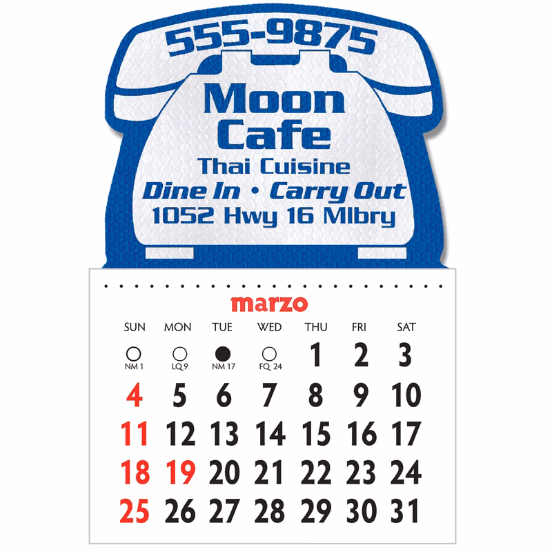 Designer Shaped Kwik-Stik 6 Mill Smooth Vinyl Spanish Calendar w/ Phone Top