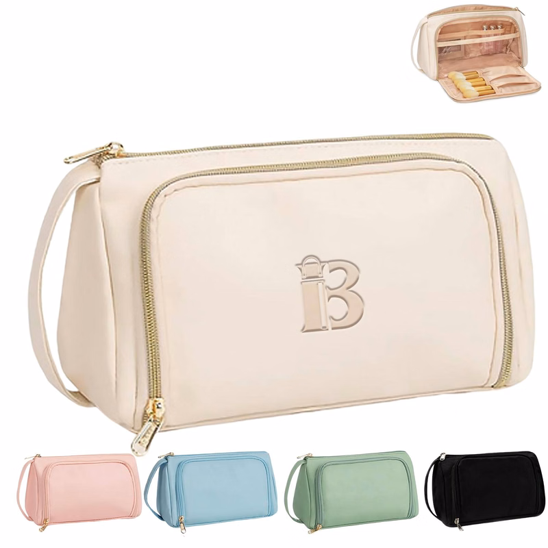 Portable PU Leather Travel Cosmetic Bag w/ Handle