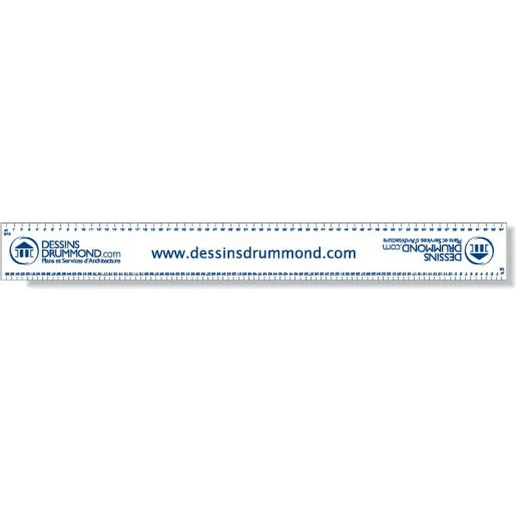 .020 White Plastic Ruler 1.38"x12.25" Rectangle / Square Corner, Spot Colour 1