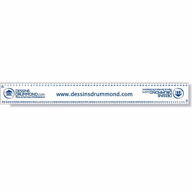 .020 White Plastic Ruler 1.38"x12.25" Rectangle / Square Corner, Spot Colour