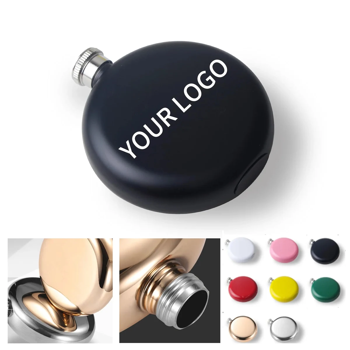 Round Hip Flask, custom water bottle with logo imprint 1