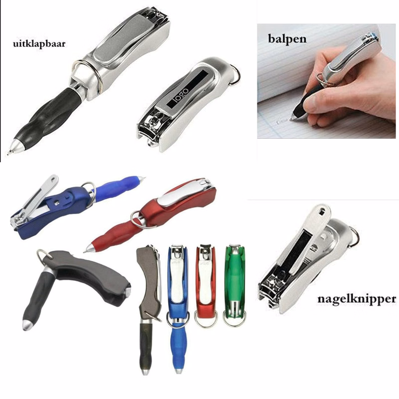 Foldable Ballpoint Pen Keychain with Nail Clipper