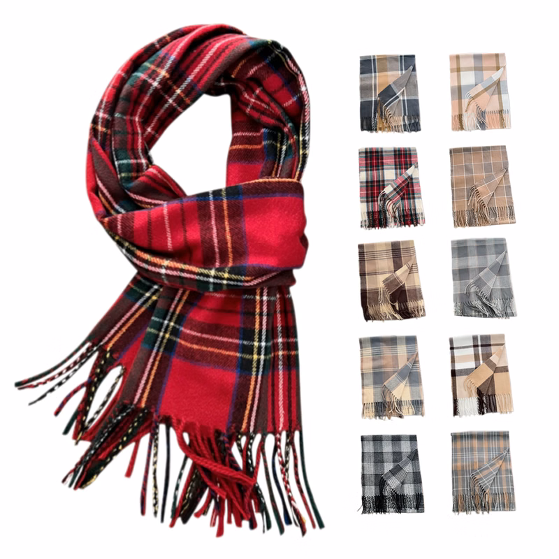 Plaid Scarf With Fringed Edges