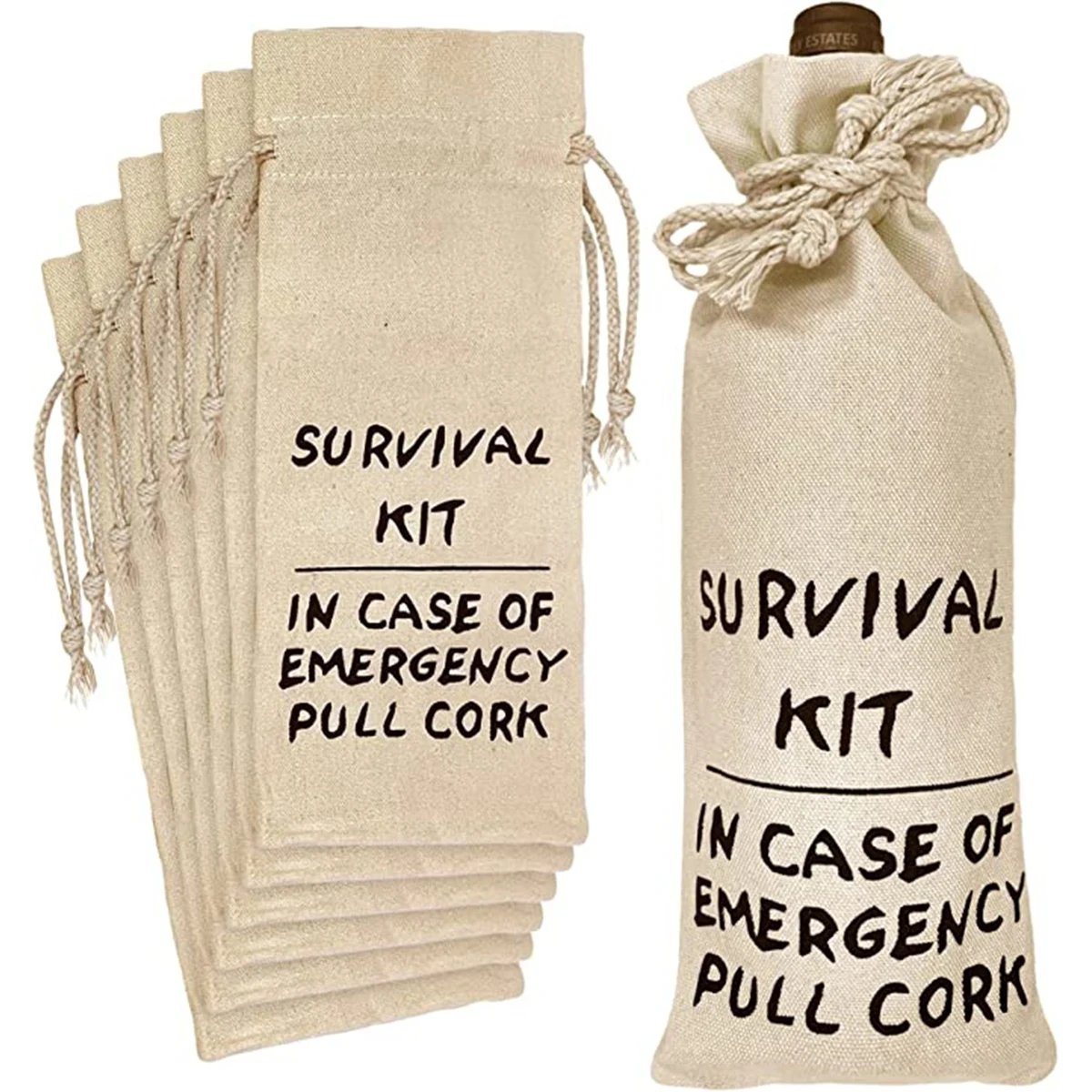 Cotton Wine Survival Kit Bag, custom tote bag with logo imprint 1