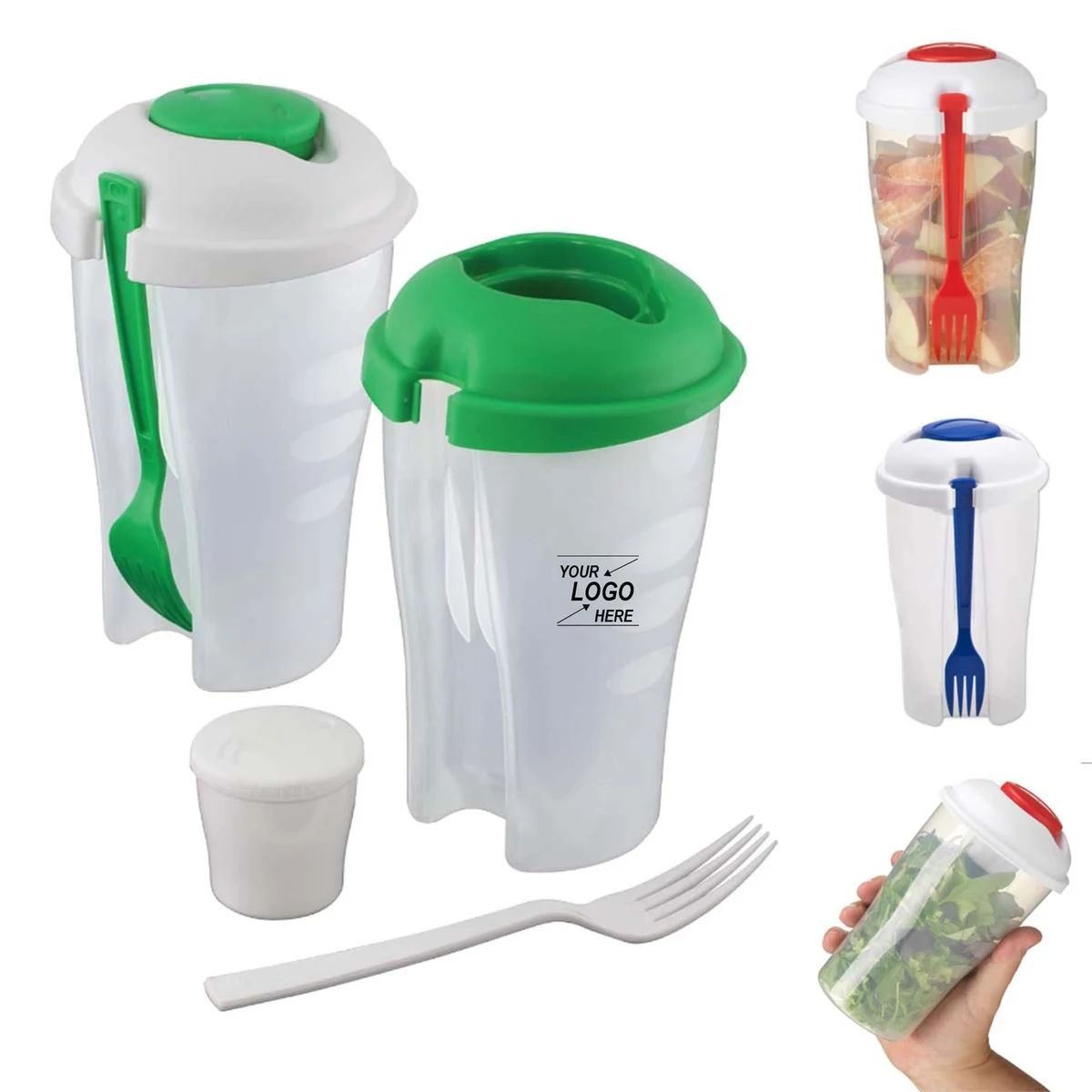 Portable Salad Container Serving Cup Shaker with Fork 1