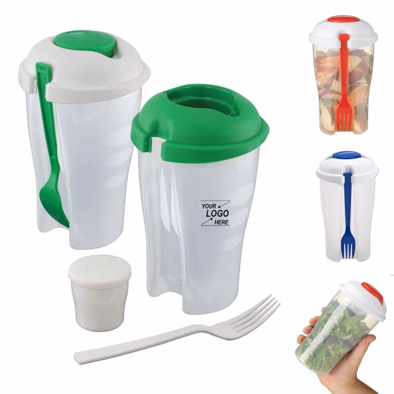 Portable Salad Container Serving Cup Shaker with Fork