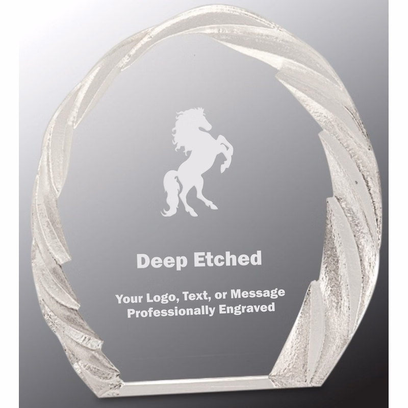 6" Oval Crystal Award with Decorative Edge