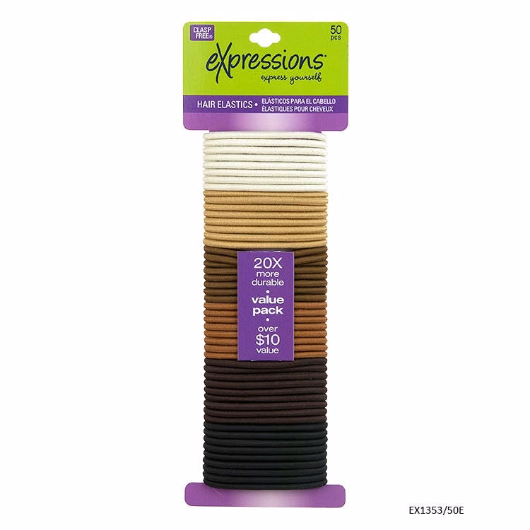 Elastic Hair Bands - 50 Pack Assorted Neutrals