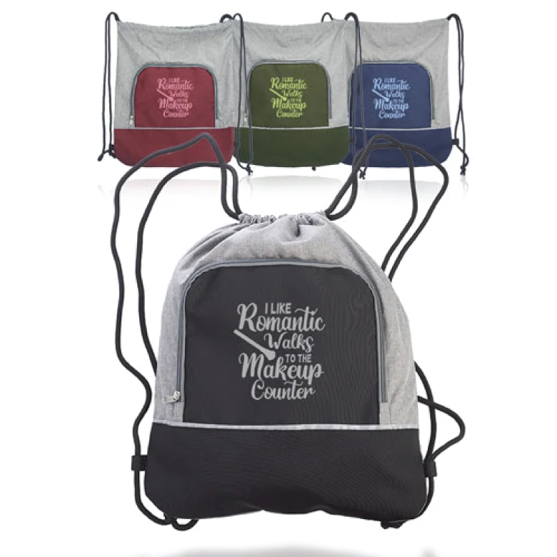 Two Tone Polyester Drawstring Backpack with Reflective Strip 1