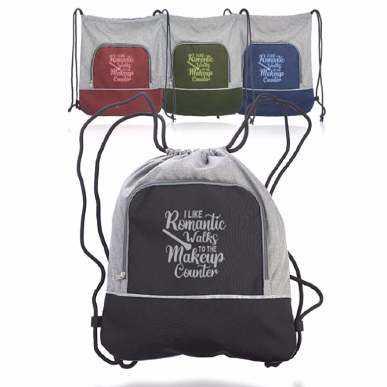 Two Tone Polyester Drawstring Backpack with Reflective Strip