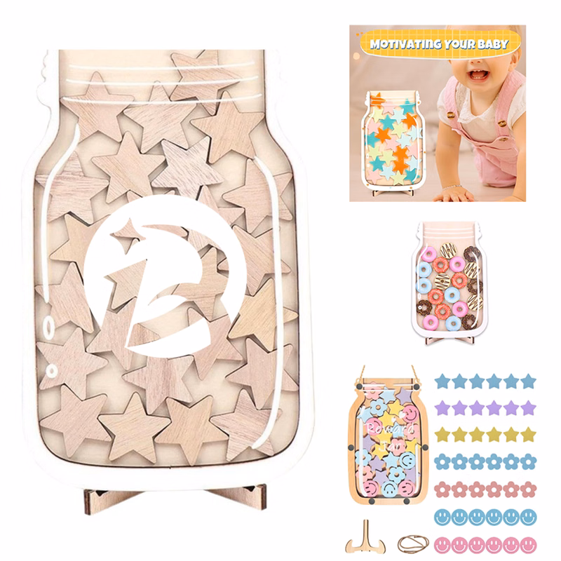 Children's Star Wooden Ornaments Reward Jar